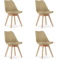 Leobert Set van 4 Stoelen MARK – Donkerbeige, Beukenhouten Poten, Kunststof Zitting met Kunstlederen Kussen, Strak Design, Ergonomisch, Geschikt voor Keuken, Eetkamer, Kantine en Werkruimte, Max. 120 kg