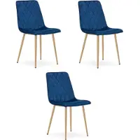 Leobert Set van 3 eetkamerstoelen TURIN - Donkerblauw fluweel - Eikenlook poten - Modern design