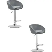 Leobert Set van 2 Barkrukken EAST – Velvet Grijs - Chromen Basis - Rugleuning, Verstelbare Hoogte, 360° Draaibaar, Comfortabele Voetsteun, Modern Design, Max. 110 kg