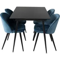 Ebuy24 SilarBLExt eethoek eetkamertafel uitschuifbare tafel lengte cm 120 / 160 zwart en 4 Velvet eetkamerstal velours blauw, zwart.