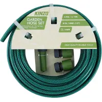 Kinzo Tuinslang Set 15 Meter - Waterslang 14mm (1/2") Max. 6Bar - met 3 Koppelingen en 1 Sproeistuk - Geschikt voor Tuinsproeier - Groen