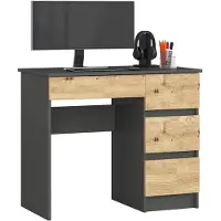 Akord Bureau Rechts A-7 / Computerbureau / Computer Tafel / Bureautafel Rechts / Grafietgrijs - Artisan Eik / 90 x 77 x 50 cm
