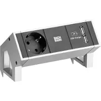 Bachmann DESK2 1x geaard stopcontact 1xUSB Lader Inox