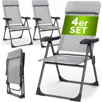 Casaria Tuinstoel met Hoge Rugleuning 4 Stuks Grijs Aluminium