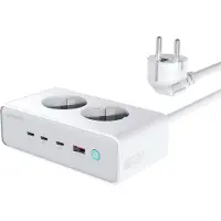 4smarts Oplaad Station Bureau GaN 65W 3X USB-C + 2X AC Stopcontact + USB-A Wit