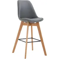 CLP barkruk Metz, bekleed met kunstleer, met rugleuning en voetsteun | Kleur: grijs, frame: naturel