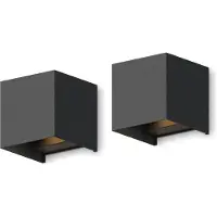 Calex LED Wandlamp Bari - 2 stuks - Kubus - Zwart - LED Up & Down - Verstelbare Stralingshoek - 7W - Tuinverlichting - Modern Design - Warm Wit Licht - Voor Binnen en Buiten