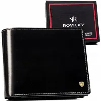 Rovicky - Compacte Heren Portemonnee - Echt Leer - RFID Bescherming - 16 Pasjesvakken - Zwart
