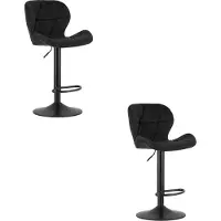 Leobert Set van 2 Barkrukken WEST – Velvet Zwart, Zwarte Basis, Rugleuning, Verstelbare Hoogte, 360° Draaibaar, Comfortabele Voetsteun, Antislip Onderstel, Modern Design, Max. 110 kg