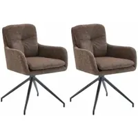 CLP Pickett - Set van 2 Eetkamerstoelen - met armleuning - klassiek - draaibaar - met rugleuning - Stof/bruin