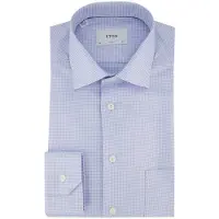 Eton Houndstooth King overhemd geruit lichtblauw katoen