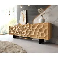 DELIFE Tv-meubel Solu 175 cm natuur eiken 2 deuren 2 laden onderstel zwevend metaal zwart 3D-front