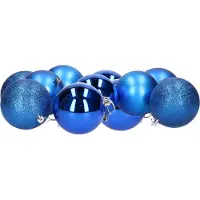 Gerimport 12x stuks kerstballen blauw mix van mat/glans/glitter kunststof 8 cm - Kerstbal