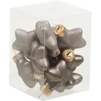 Othmar decorations Kerstornamenten sterren - 12x st - grijs/bruin - 4 cm - glas - Kersthangers