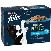 Felix 4x Kattenvoer Nat Heerlijke Plakjes Gelei Vis Selectie Multipack 12x80 gr