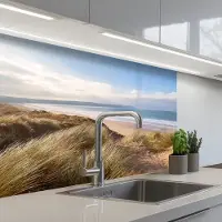 KitchenYeah Keuken achterwand 80x60 cm - Spatscherm zelfklevend Duin - Strand - Water - Muurbeschermer - Spatwand fornuis