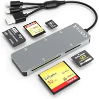 NÖRDIC Kaartlezer - USB-A, USB-C, Lightning - Kaartlezer SD Kaart - Geheugenkaarten - Geschikt voor smartphone PC en Tablet