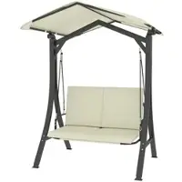 MODFU Tuinschommelbank 2-Zits - Verstelbaar Zonnescherm - Met Zitkussen En Beschermhoes - Metaal - Polyester - Crèmewit - 150 X 120 X 182 Cm