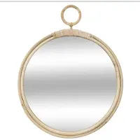 Atmosphera Spiegel/wandspiegel rond D38 cm rotan beige - Spiegels