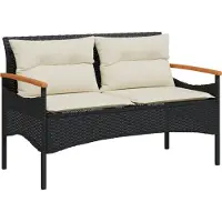 vidaXL Tuinbank met kussens 116x62,5x74 cm poly rattan zwart