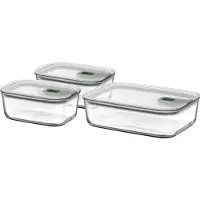 Mepal Glazen Vershouddoos set EasyClip - 2x 700 + 1500 ml - Glazen vershoudbakjes met schuifsluiting - Geschikt voor magnetron. (stoom)oven. koelkast en vriezer - Nordic sage