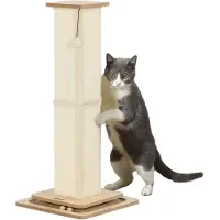 PawHut 3-in-1 Kratzstamm, 87cm Kratzsäule, Sisal-Katzenkratzbaum mit Spielball, Kratzbaum für Katzen, Katzen Kratzmöbel, Indoor, Eiche