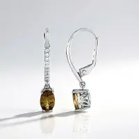 Cavill - 925 Sterling Zilver Oorbellen - Platina Plating - 1,449 ct Onverhitte Gele Tanzaniet - Elegante 26 mm Oorbellen met Zirkoon Accent