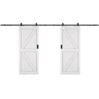 Vente-unique Dubbele schuifdeur met wandbevestiging - Hout en mdf - Wit - 2 x H205 x L93 cm - NEFARA