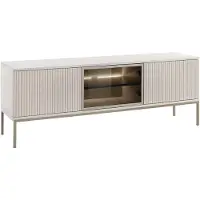 Vente-unique Tv-meubel met 3 deurtjes met ledverlichting van MDF en gerookt glas - Beige en zwart - OVILA