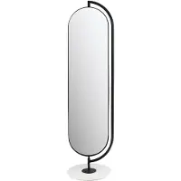 Vente-unique Spiegel op poot van metaal met opbergruimte en haken - L44 x H169 cm - Zwart - TOMONO