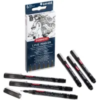 Derwent - Gekalibreerde Marker Line Maker 6 fineliners zwarte inkt