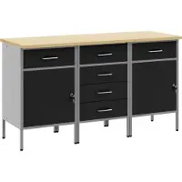 vidaXL Werk Cabinet met lade 3 st Zwart en Grijs 150 x 55 x 85 cm