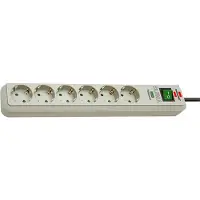 Brennenstuhl Eco-Line 13.500A overspanningsbeveiligde stekkerdoos, 6-voudig, lichtgrijs, 1,5 meter, kabel H05VV-F 3G1,5, artikelnummer 1159750015