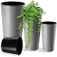 Kadax Bloempot met houtspaanders, elegante bloempot met uitneembare inzet, bloempotbescherming voor kantoor, bloembak, pot, tuinschaal (grijs beton)