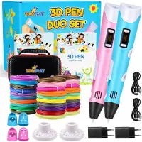 TinyPlay - Set van twee - 2x 3D Pen Starterspakket XXL - 100m Filament Vullingen - Opbergcase - Transparante tekenmat - Tekenboek - Vingerbeschermers - Knutselen Meisjes & Jongens - 3D pennen