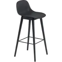 Muuto Fiber Barkruk Hout Met Rugleuning 75 Cm Zwart - Barkrukken Black - FIBABWON01011