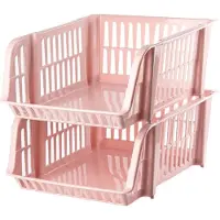 Forte Plastics Plasticforte Stapelbare opbergmand - 2x - Oud roze - 16L - kunststof - 38 x 28 x 15 cm - Opbergmanden