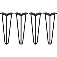 Monster 4 x 35,5cm Hairpin retro pootjes tafelpoten pinpoten - 3 staven - 10mm - zwart