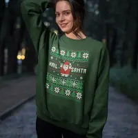 B&C Foute Kersttrui - Kleur Groen - Hail Santa Snowy Trees - Maat L - Uniseks Pasvorm - Kerstkleding voor Dames & Heren