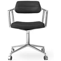 Vipp 453 Swivel Chair With Wheels Aluminium/ - Bureaustoelen Leer Black Leather - 45304C01