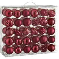 Mica Decorations Kerstballen Set - 60 Stuks - Ø7 cm - Onbreekbaar - Donkerrood