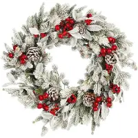 Mica Decorations Kerstkrans Belfort Besneeuwd Bessen Rood D 50 H 11 Cm