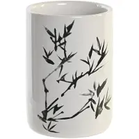 DKD Home Decor Steun voor tandenborstels - - 7,6 x 7,6 x 11 cm - Zwart - Heveahout - Witte steen
