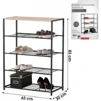 Urban Living Schoenenrek - metaal/hout - 4-laags - 63 x 30 x 83 cm - schoenen opbergen - zwart - kastje voor 12 paar