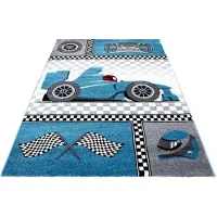 Muratap Kids formule 1 vloerkleed kinderkamer blauw / grijs laagpolig- 120x170 cm