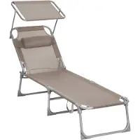 Acaza Ligbed Tuin - Ligstoel Tuin - Zonnebed - Stretcher - Ligzetel Buiten - Ligbed Opvouwbaar - Strandbed - Lounge Bed - Tot 150 kg - Inclusief Kussen, Zonnescherm en 4 Standen - Draagbaar - Taupe