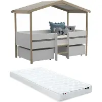 Vente-unique Hutbed SAROSI met laden - 90 x 190cm - Linden - Wit en eiken + matras