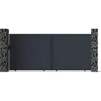 Vente-unique Schuifpoort van antraciet opengewerkt aluminium - L416 x 180 cm - NAZARIO
