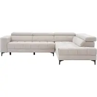Vente-unique Elektrische relaxhoekbank met hoek rechts met schuivende zitting van beige stof MONISO