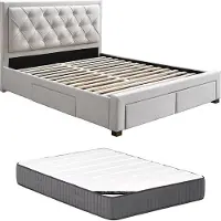 Vente-unique Bedframe stof beige 160 x 200 cm LEOPOLD
